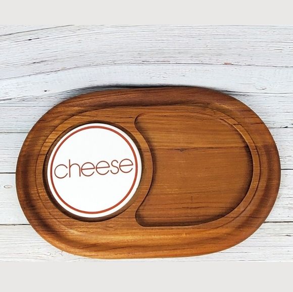Vintage 60s 70s Genuine Teak Cheese Plate Platter - Picture 1 of 4